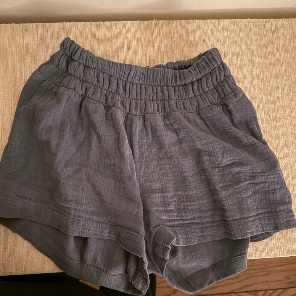 Hatch Slate Blue Elastic-Waist Gauze Shorts